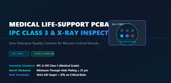 บล็อกบริษัทล่าสุดเกี่ยวกับ เทคโนโลยีทางการแพทย์: การนํามาตรฐาน IPC ชั้น 3 และการตรวจเชิง X-ray สําหรับ PCBA ทางการแพทย์ที่สําคัญในภารกิจ